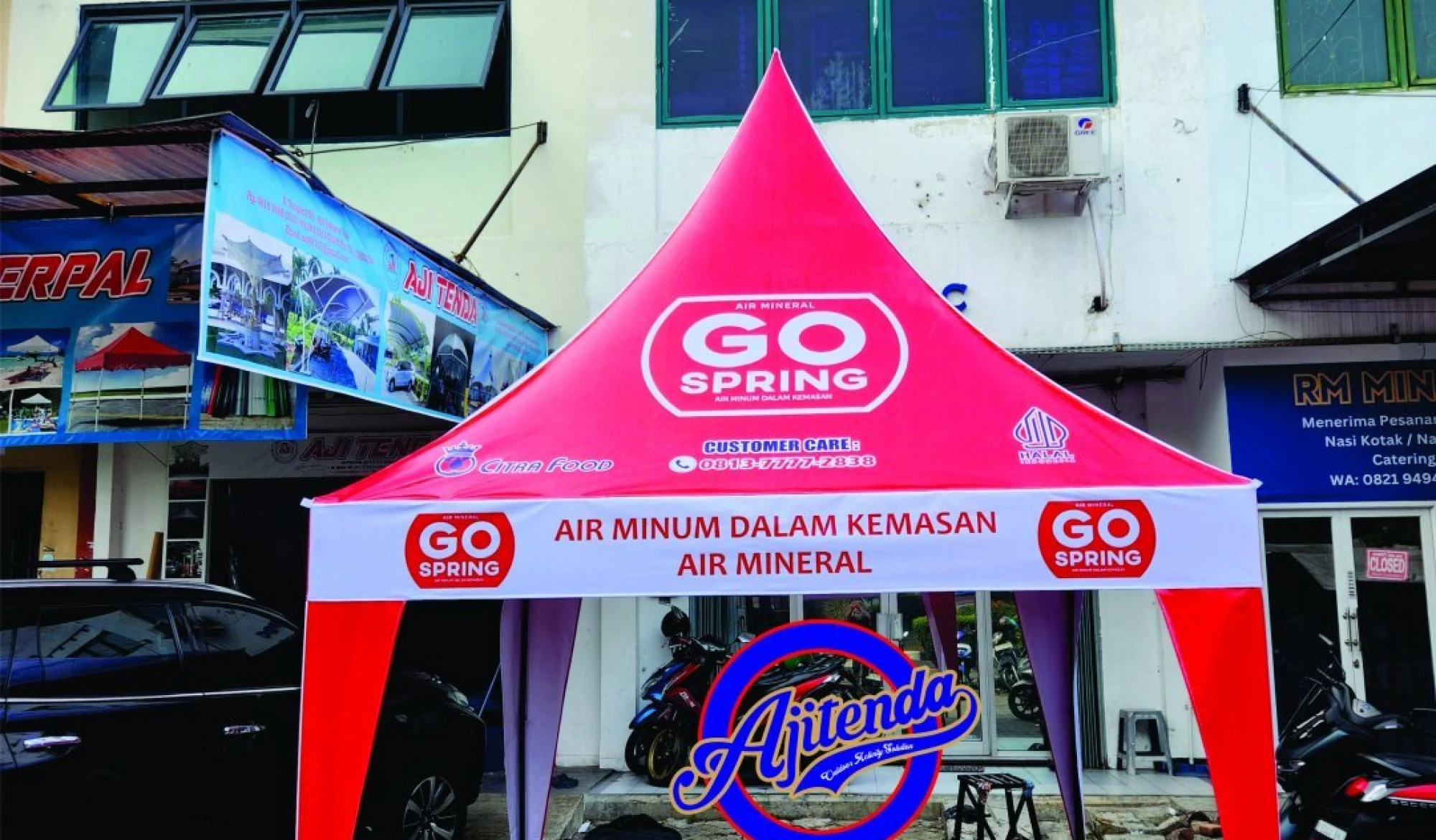 Tenda kerucut TENDA KERUCUT AIR MINUM GO SPRINT 3X3M<br><br>- Rangka pipa besi sistem bongkar pasang<br>- Bahan atap tenda korea 440gsm fullctak print<br>- Kemasan Carry Bag 4 tenda_air_minum_go_sprint