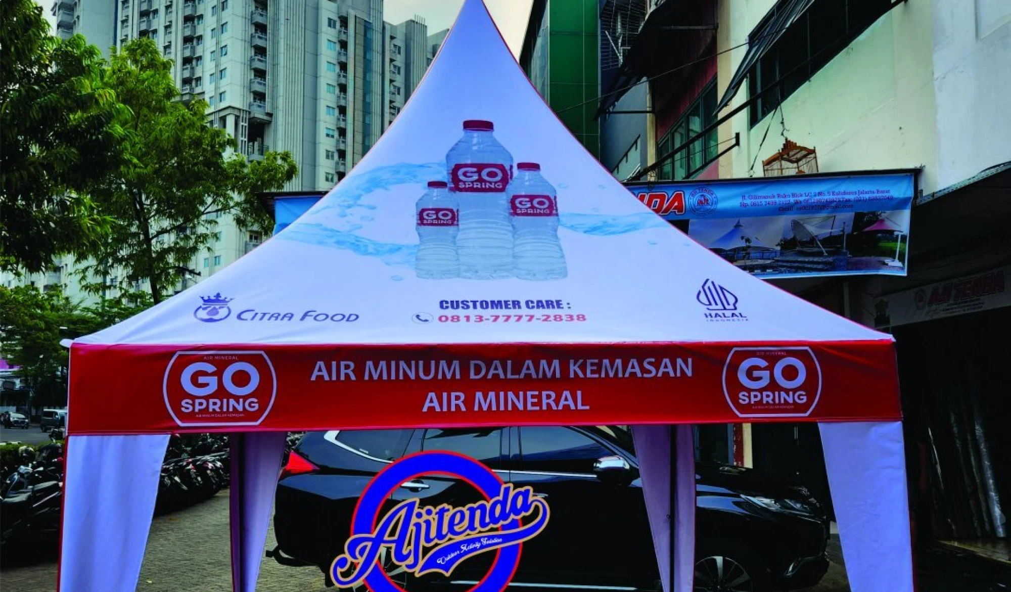 Tenda kerucut TENDA KERUCUT AIR MINUM GO SPRINT 3X3M<br><br>- Rangka pipa besi sistem bongkar pasang<br>- Bahan atap tenda korea 440gsm fullctak print<br>- Kemasan Carry Bag 3 tenda_air_minum_go_sprint_c